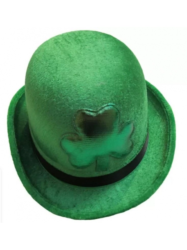 Chapeau Melon Saint-Patrick Velours Vert Avec Trèfle 2 Chapeau Melon Saint-Patrick Velours Vert Avec Trèfle – Image 2