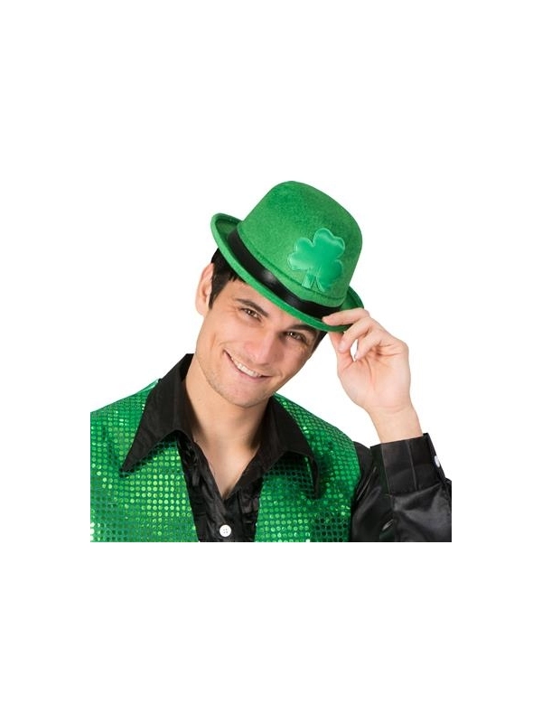 Chapeau Melon Saint-Patrick Velours Vert Avec Trèfle 3 Chapeau Melon Saint-Patrick Velours Vert Avec Trèfle – Image 3