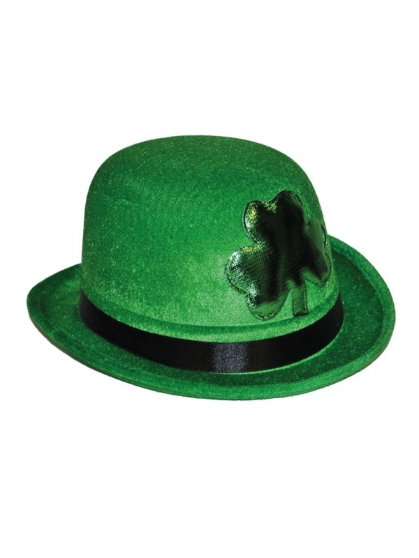Chapeau Melon Saint-Patrick Velours Vert Avec Trèfle 1 Chapeau Melon Saint-Patrick Velours Vert Avec Trèfle