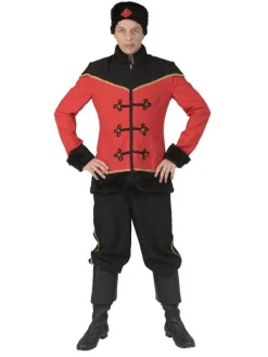 Costume Cosaque Homme Rouge Et Noir Avec Chapka