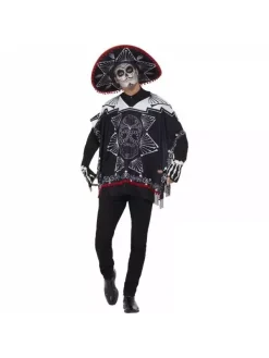 Smiffys Déguisement Bandit Jour Des Morts, Noir Et Blanc (poncho, Sombrero Et Gants)