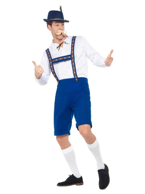 Smiffys Déguisement Bavarois Bleu Homme (short Avec Bretelles, Chemise) 2 Smiffys Déguisement Bavarois Bleu Homme (short Avec Bretelles, Chemise) – Image 2