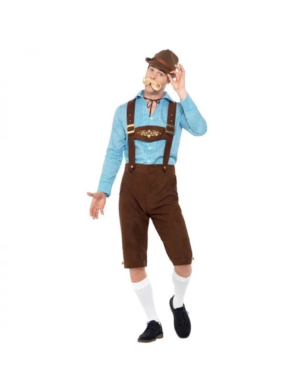 Smiffys Déguisement Bavarois Oktoberfest Bleu Homme (short Long Avec Bretelles, Chemise) 1 Smiffys Déguisement Bavarois Oktoberfest Bleu Homme (short Long Avec Bretelles, Chemise)