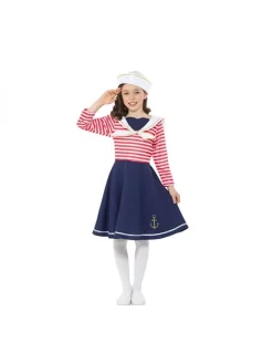 Smiffys Déguisement De Marin Pour Fille, Bleu Et Blanc (robe Et Bob Blanc)