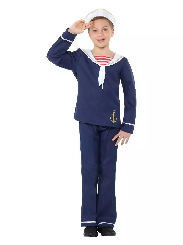Smiffys Déguisement De Marin Pour Garçon, Bleu Et Blanc, Avec Haut, Pantalon Et Bob 1 Smiffys Déguisement De Marin Pour Garçon, Bleu Et Blanc, Avec Haut, Pantalon Et Bob