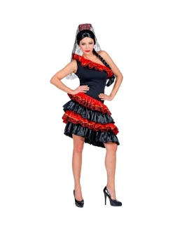 WIDMANN Déguisement Espagnole Femme Rouge Et Noir (robe, Coiffe Avec Voile) -WIDMANN Soldes deguisement espagnole femme rouge et noir robe coiffe avec voile 1