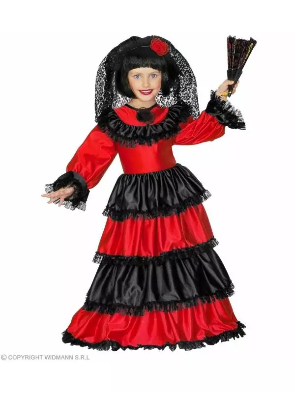 WIDMANN Déguisement Espagnole Fille Avec Robe Et Mantille à Dentelle 1 WIDMANN Déguisement Espagnole Fille Avec Robe Et Mantille à Dentelle
