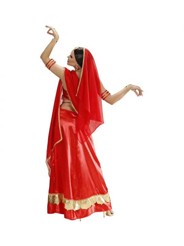 WIDMANN Déguisement Hindou Rouge, Femme (top, Jupe, Bande Voilée, Couvre-chef Avec Voile, Bracelets, Gants, Nu-pieds) 2 WIDMANN Déguisement Hindou Rouge, Femme (top, Jupe, Bande Voilée, Couvre-chef Avec Voile, Bracelets, Gants, Nu-pieds) – Image 2