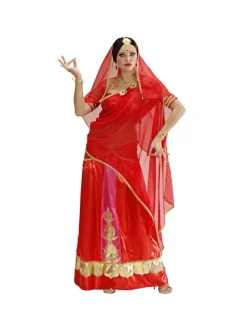 WIDMANN Déguisement Hindou Rouge, Femme (top, Jupe, Bande Voilée, Couvre-chef Avec Voile, Bracelets, Gants, Nu-pieds) 6 WIDMANN Déguisement Hindou Rouge, Femme (top, Jupe, Bande Voilée, Couvre-chef Avec Voile, Bracelets, Gants, Nu-pieds) -WIDMANN Soldes deguisement hindou rouge femme top jupe bande voilee couvre chef avec voile bracelets gants nu pieds 2