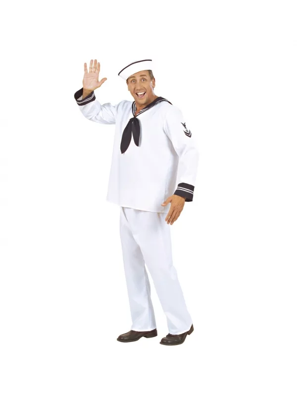 WIDMANN Déguisement Navy Homme Blanc (casaque, Pantalon, Bob) 2 WIDMANN Déguisement Navy Homme Blanc (casaque, Pantalon, Bob) – Image 2