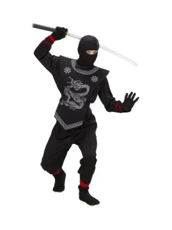 WIDMANN Déguisement Ninja Garçon Noir (casaque Avec Liens, Pantalon Avec Liens, Cuirasse, Cagoule)