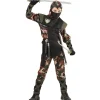WIDMANN Déguisement Ninja Militaire Garçon (casaque Avec Capuche Et Lacets, Pantalon Avec Lacets, Ceinture, Masque)