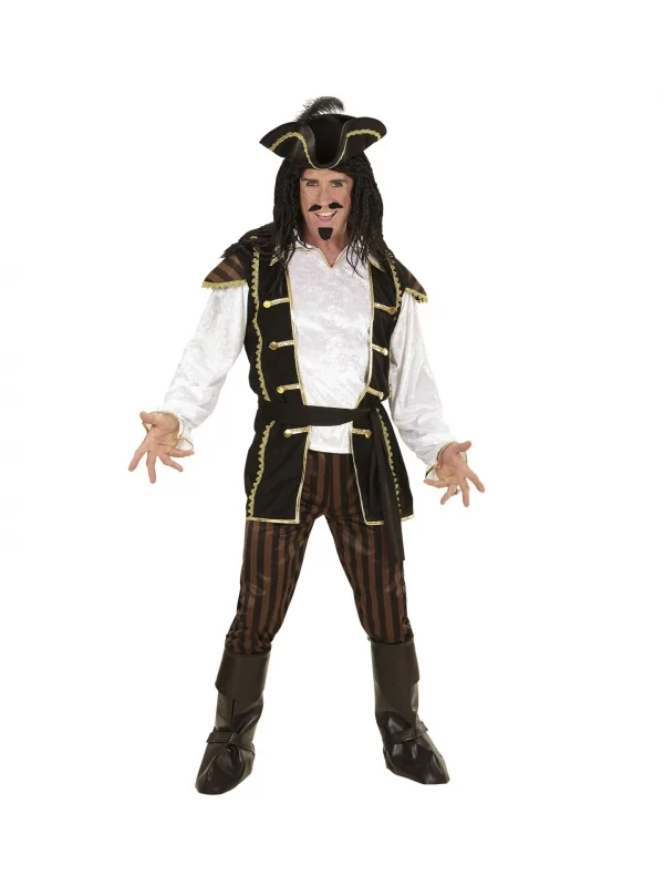 WIDMANN Déguisement Pirate Capitaine Homme (chemise Avec Veston, Pantalon, Ceinture, Chapeau à Plumes, Couvre-bottes) 2 WIDMANN Déguisement Pirate Capitaine Homme (chemise Avec Veston, Pantalon, Ceinture, Chapeau à Plumes, Couvre-bottes) – Image 2