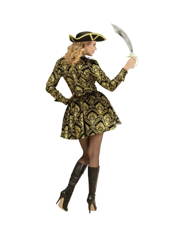 WIDMANN Déguisement Pirate Femme (veste à Motif Jacquard Noir Et Or Avec Top) 3 WIDMANN Déguisement Pirate Femme (veste à Motif Jacquard Noir Et Or Avec Top) – Image 3
