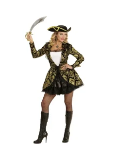 WIDMANN Déguisement Pirate Femme (veste à Motif Jacquard Noir Et Or Avec Top)