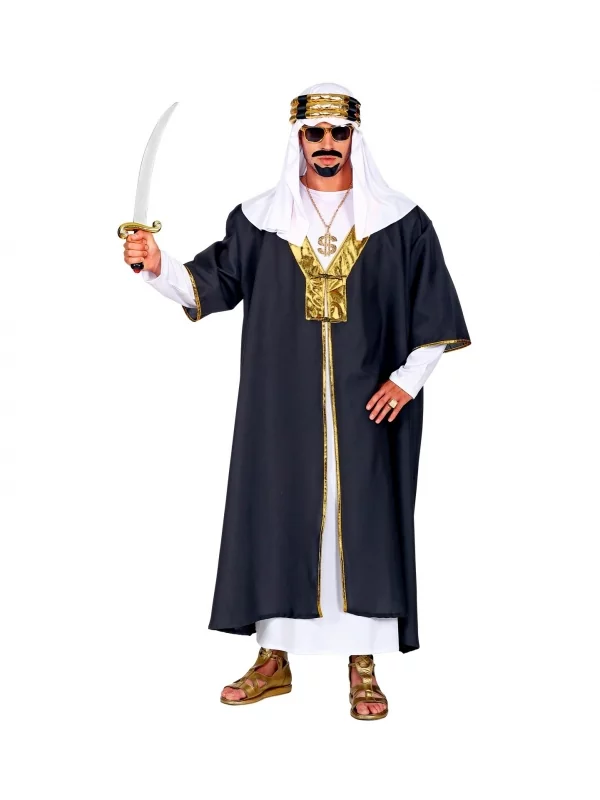 WIDMANN Déguisement Sultan Homme Noir Et Blanc (robe Avec Manteau, Couvre-tete) 3 WIDMANN Déguisement Sultan Homme Noir Et Blanc (robe Avec Manteau, Couvre-tete) – Image 3