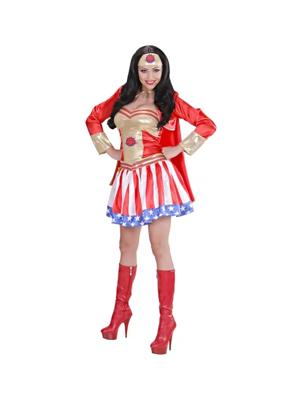 WIDMANN Déguisement Super Héros Femme (robe Avec Cape, Coiffe) 3 WIDMANN Déguisement Super Héros Femme (robe Avec Cape, Coiffe) – Image 3