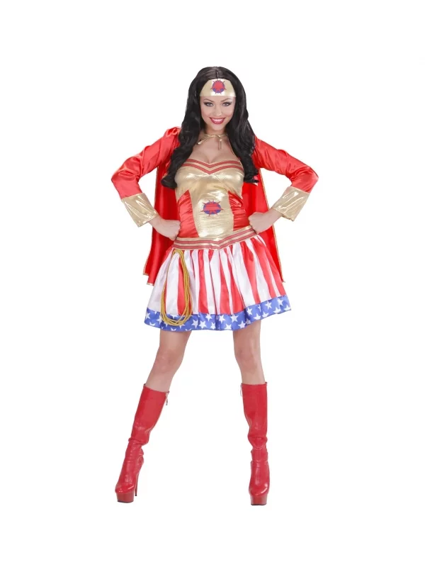 WIDMANN Déguisement Super Héros Femme (robe Avec Cape, Coiffe) 1 WIDMANN Déguisement Super Héros Femme (robe Avec Cape, Coiffe)
