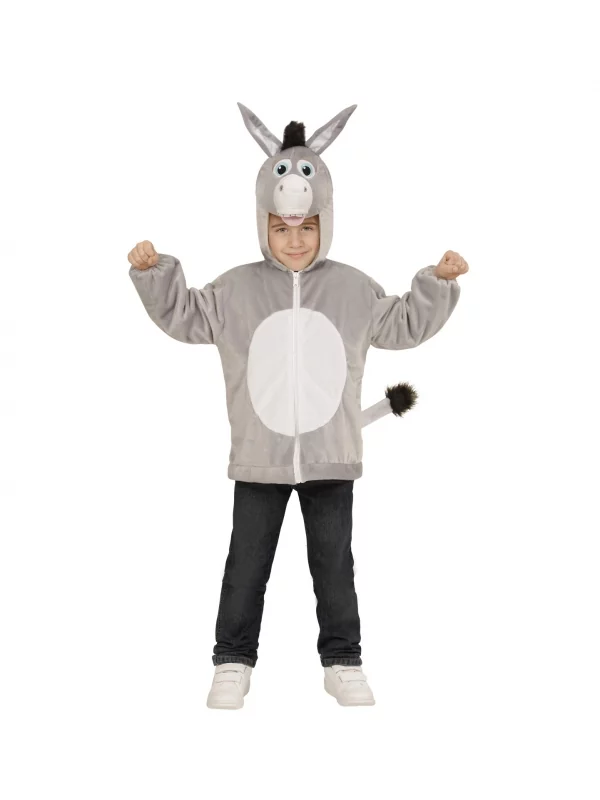 WIDMANN Déguisement Veste Peluche à Capuche Avec Tête Du Petit Âne Gris 1 WIDMANN Déguisement Veste Peluche à Capuche Avec Tête Du Petit Âne Gris