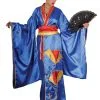 Kimono Geisha Bleu Satiné Pour Femme