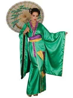 Kimono Japonais Vert Satiné - Incarnez Une Geisha Glamour