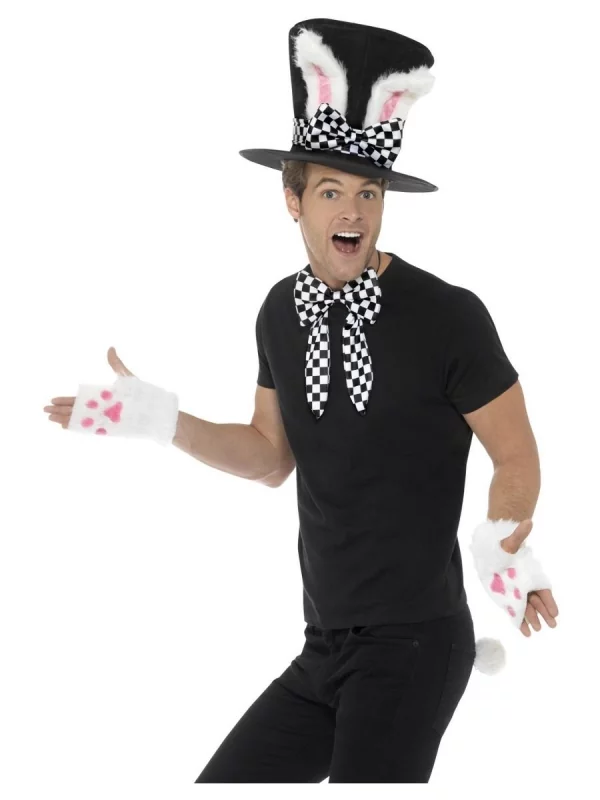 Smiffys Kit Lapin Noir Et Blanc (haut De Forme Avec Oreilles De Lapin, Gants, Noeud-papillon Et Queue) 2 Smiffys Kit Lapin Noir Et Blanc (haut De Forme Avec Oreilles De Lapin, Gants, Noeud-papillon Et Queue) – Image 2