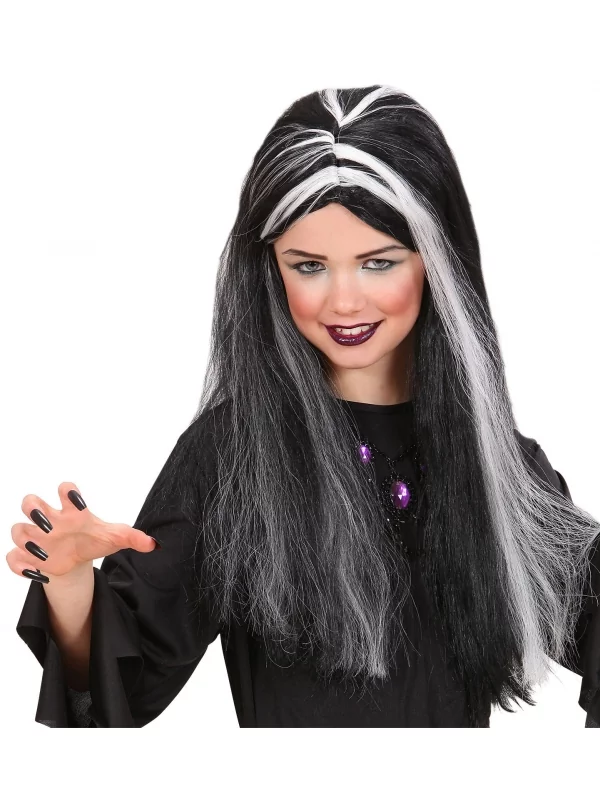 WIDMANN Perruque De Sorcière Enfant Noire Avec Mèches Blanches 1 WIDMANN Perruque De Sorcière Enfant Noire Avec Mèches Blanches