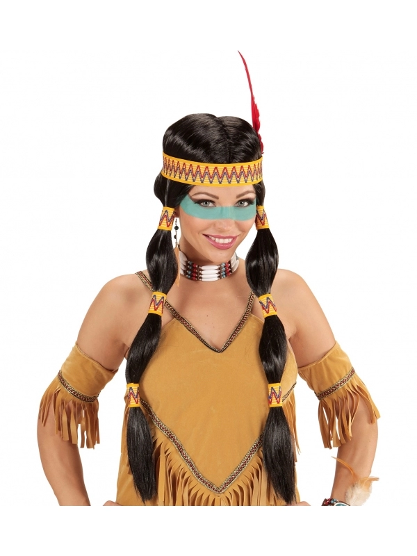 WIDMANN Perruque Indienne Squaw Avec Bandeau Et Plume Femme 2 WIDMANN Perruque Indienne Squaw Avec Bandeau Et Plume Femme – Image 2