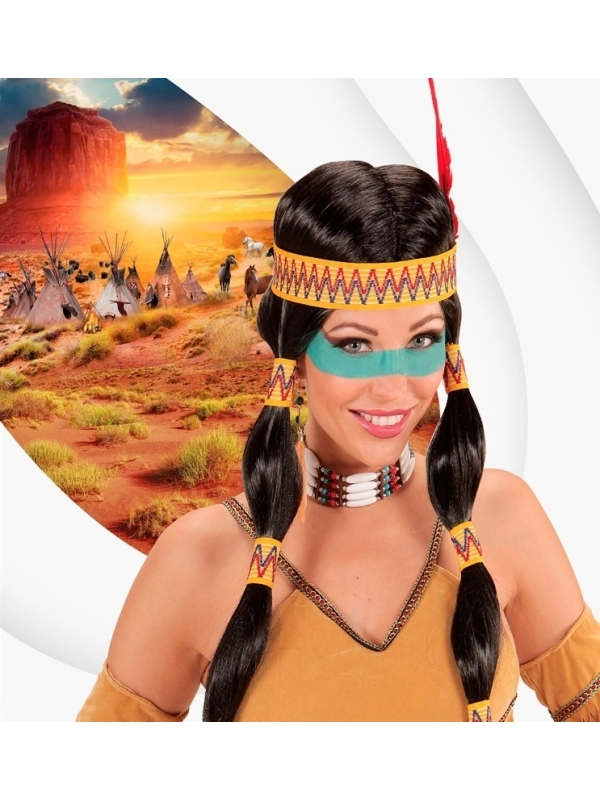 WIDMANN Perruque Indienne Squaw Avec Bandeau Et Plume Femme 1 WIDMANN Perruque Indienne Squaw Avec Bandeau Et Plume Femme