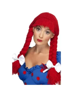 Smiffys Perruque Poupée Tresses Laine Rouge