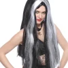 Perruque Sorcière Femme Longue Noir Avec Mèches Blanches