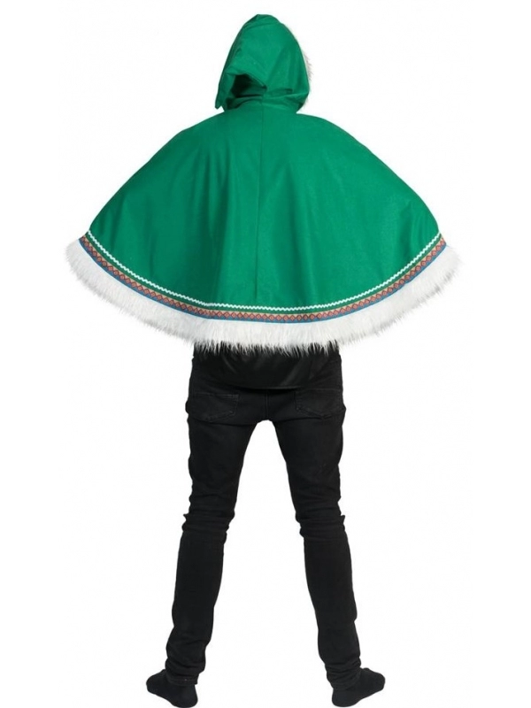 Poncho Inuit Vert Avec Capuche Et Fourrure Blanche - Homme 2 Poncho Inuit Vert Avec Capuche Et Fourrure Blanche - Homme – Image 2