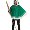 Poncho Inuit Vert Avec Capuche Et Fourrure Blanche - Homme