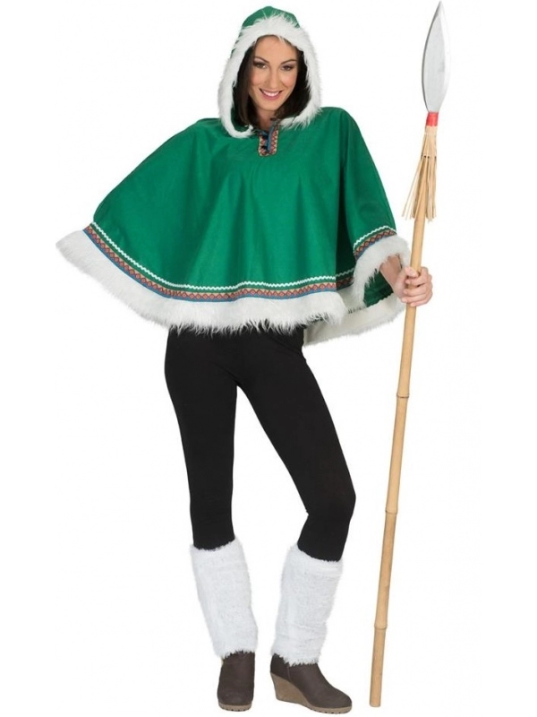 Poncho Inuit Vert Avec Capuche Et Fourrure Blanche - Homme 3 Poncho Inuit Vert Avec Capuche Et Fourrure Blanche - Homme – Image 3