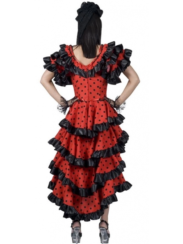 Robe Danseuse Flamenco Femme Rouge à Pois Noirs 2 Robe Danseuse Flamenco Femme Rouge à Pois Noirs – Image 2