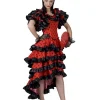 Robe Danseuse Flamenco Femme Rouge à Pois Noirs
