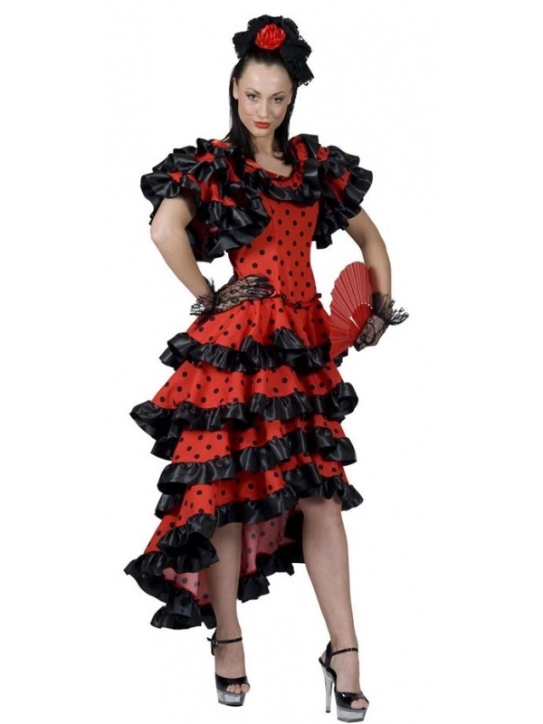 Robe Danseuse Flamenco Femme Rouge à Pois Noirs 1 Robe Danseuse Flamenco Femme Rouge à Pois Noirs