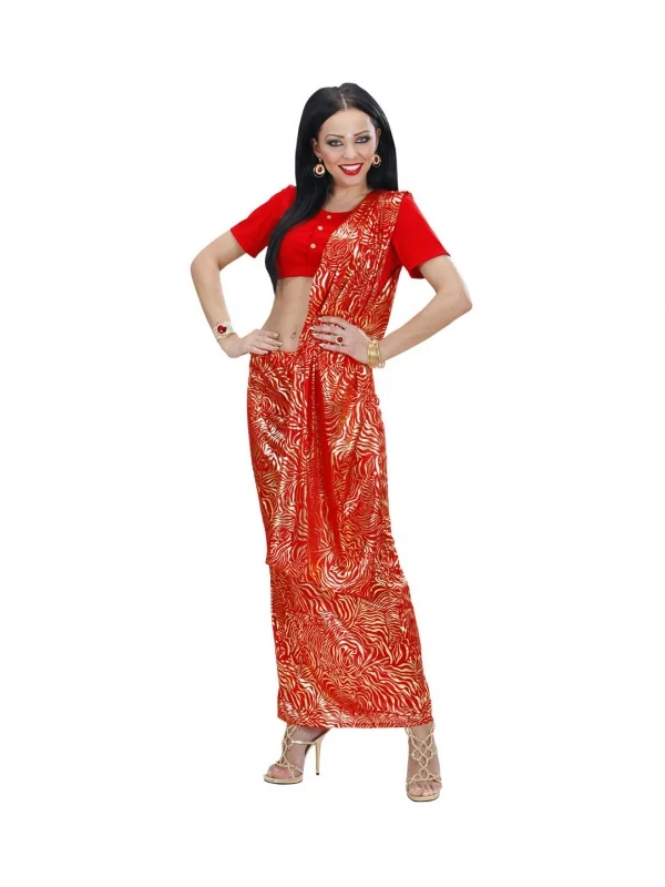 WIDMANN Sari Hindou Femme Rouge (top, Jupe Avec étole) 1 WIDMANN Sari Hindou Femme Rouge (top, Jupe Avec étole)