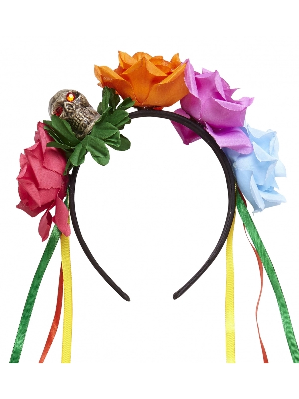 WIDMANN Serre-tête Fleurs Jour Des Morts Avec Crane 1 WIDMANN Serre-tête Fleurs Jour Des Morts Avec Crane