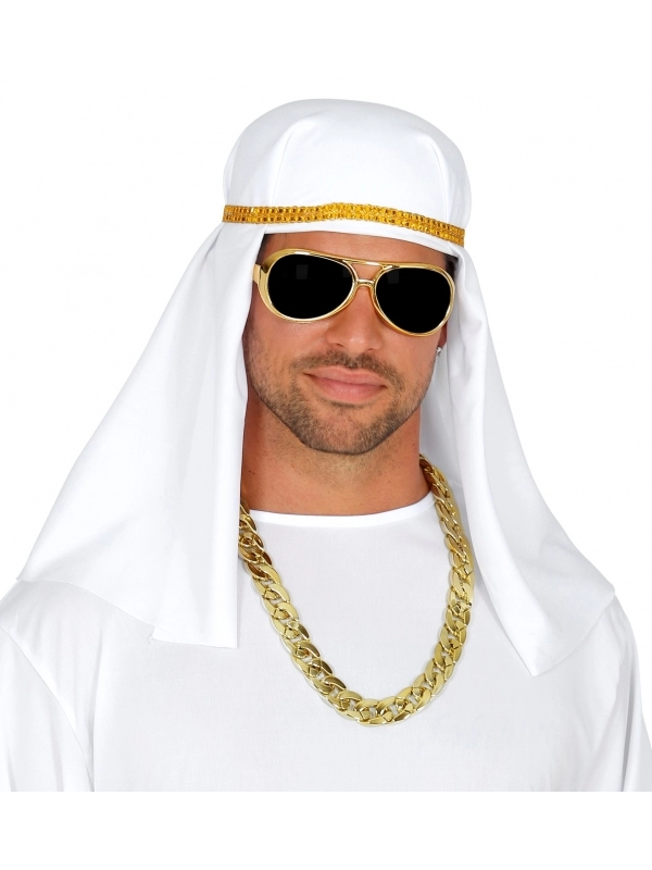 WIDMANN Set Cheikh Arabe Avec Coiffe, Lunettes Et Chaine En Or 3 WIDMANN Set Cheikh Arabe Avec Coiffe, Lunettes Et Chaine En Or – Image 3
