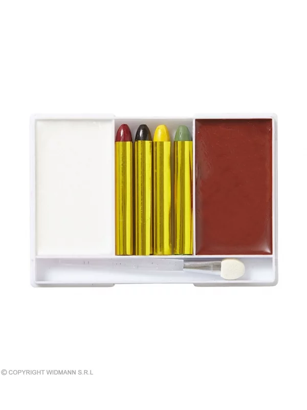 WIDMANN Set Maquillage Indien (4 Crayons Blanc, Rouge Indien, Vert, Jaune) 2 WIDMANN Set Maquillage Indien (4 Crayons Blanc, Rouge Indien, Vert, Jaune) – Image 2