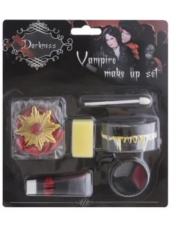 Set Vampire Avec Maquillage, Dentier Et Collier -WIDMANN Soldes set vampire avec maquillage dentier et collier 1