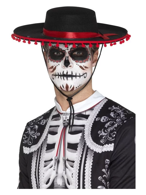 Smiffys Sombrero Dia De Los Muertos Noir Et Rouge 1 Smiffys Sombrero Dia De Los Muertos Noir Et Rouge