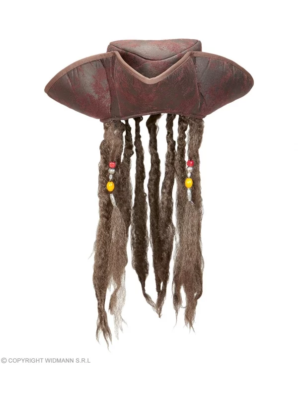 WIDMANN Tricorne Pirate Simili Cuir Avec Cheveux 2 WIDMANN Tricorne Pirate Simili Cuir Avec Cheveux – Image 2